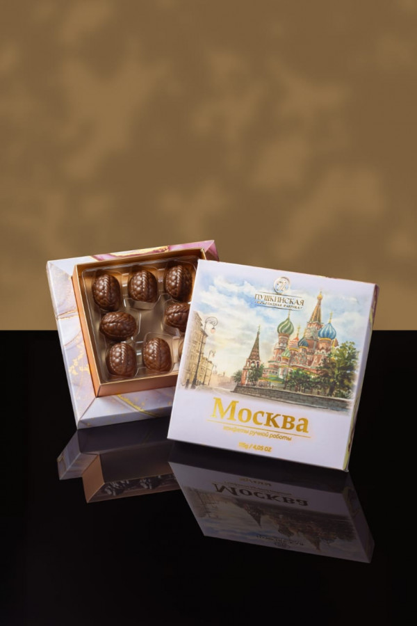 №1 Пушкинская фабрика Конфеты Фундук-Малина (Москва), 115г(розовая коробка) в Соколе