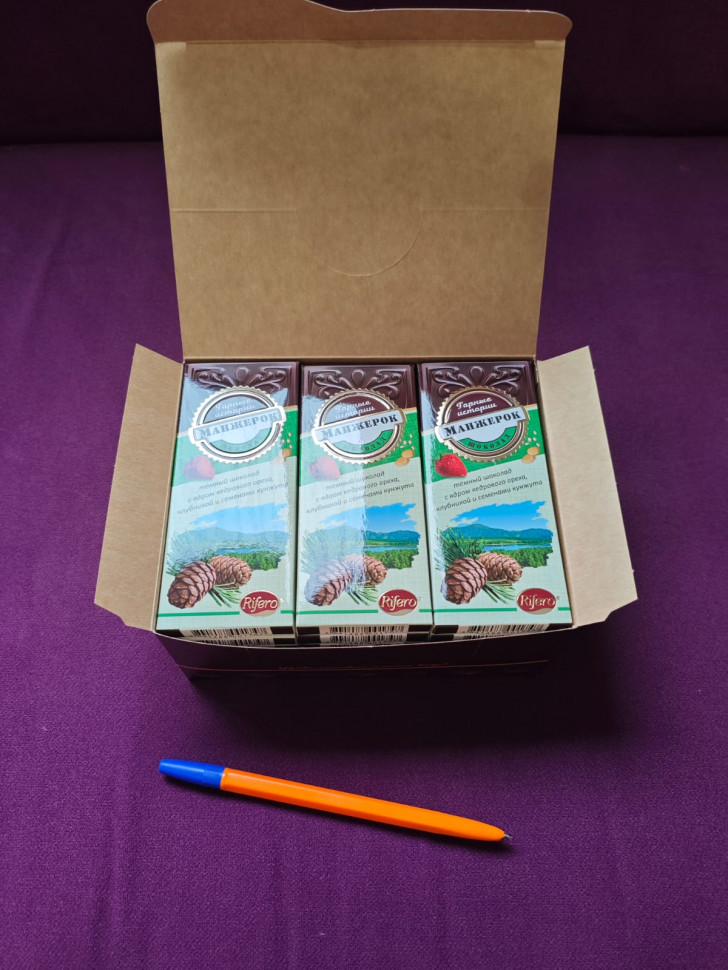   Риф и Ко Шоколадная плитка «Манжерок»(кедровые орехи, клубника, кунжут)  (блок 18шт по 55г)    в Соколе