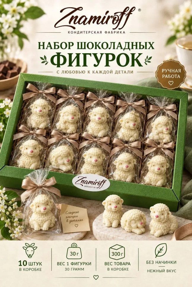  Фигурный шоколад набор Овечки из белого шоколада(10шт по 30г) в Соколе