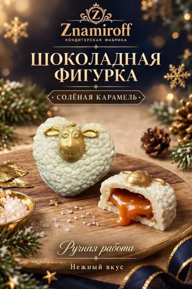  Шоколад фигурный "Овечка-сердечко" белый шоколад с начинкой солёная карамель(блок 5шт по 70г) в Соколе