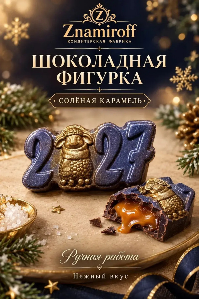  Шоколад фигурный "Год 2027" молочный шоколад с начинкой солёная карамель(блок 5шт по 70г) в Соколе