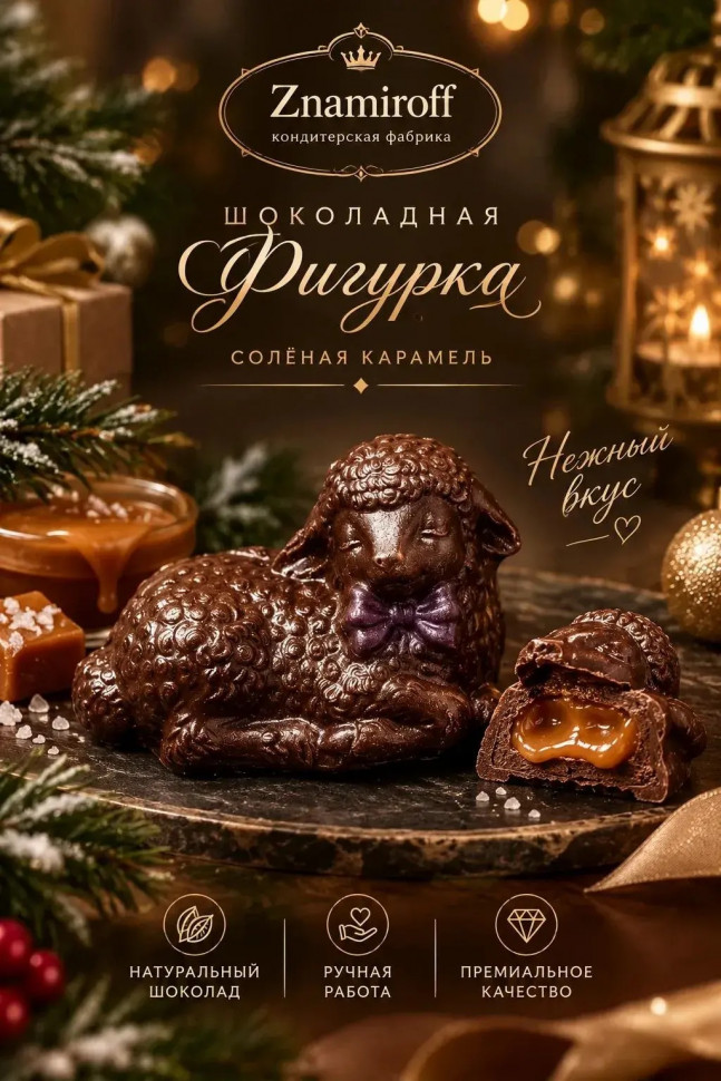  Шоколад фигурный "Овечка спящая" молочный шоколад с начинкой солёная карамель(блок 5шт по 70г) в Соколе